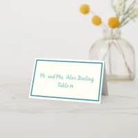 Handwritten Turquoise Blue Bold Border Wedding  Place Card