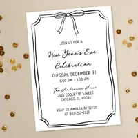 Elegant New Year's Eve Party Black and White Bow Invitation