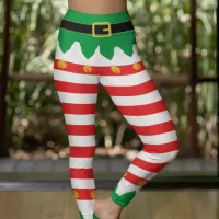 Christmas Elf Green and Red Stripe Holiday Leggings