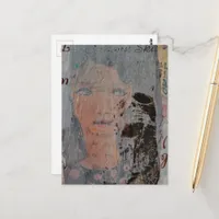 abstract collage with face and skeleton postcard