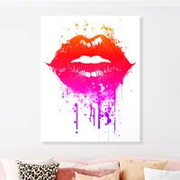 Neon Pink and Orange Lip Wall Art  Acrylic Photo Tile