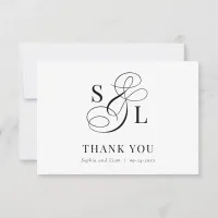 Classic Elegant Calligraphy Monogram Wedding Thank You Card