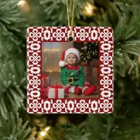 Geometric Pattern Merry Christmas Mommy Photo Ceramic Ornament