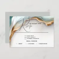 Luxe Opal Teal Gold Fluid Alcohol Ink RSVP Card