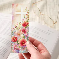 Christian Cross Floral Design Personalized Bookmarks