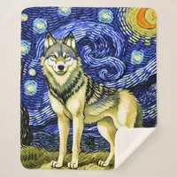 Beautiful Wolf in  the Starry Night Sherpa Blanket