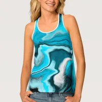 Blue, Black and White Marble Fluid Art   Tank Top