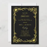 Art Deco Gatsby black 50th wedding anniversary Invitation
