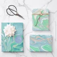 Teal Green Blue Marble Fluid Art Wrapping Paper Sheets