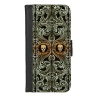 Goth Sage Green Ornament With Skull iPhone 8/7 Wallet Case