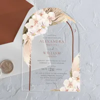 Boho Pampas Grass Floral Arch Wedding Acrylic Invitations