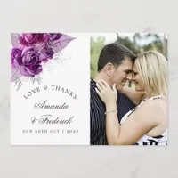 Plum and Navy Watercolor Wedding Thank You Card