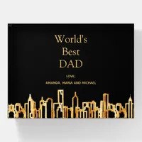 Father best dad gold city skyline black paperweight