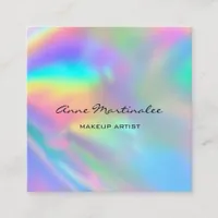 Makeup Artist Colorful Holographic Glam Square Business Card