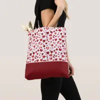 Watercolor Red Hearts Valentine's Day Color Block Tote Bag
