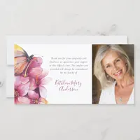 Floral Butterfly Photo Funeral Thank You Card