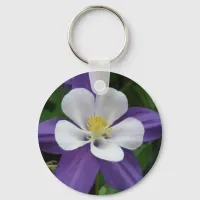 Columbine Purple and White Flower Keychain