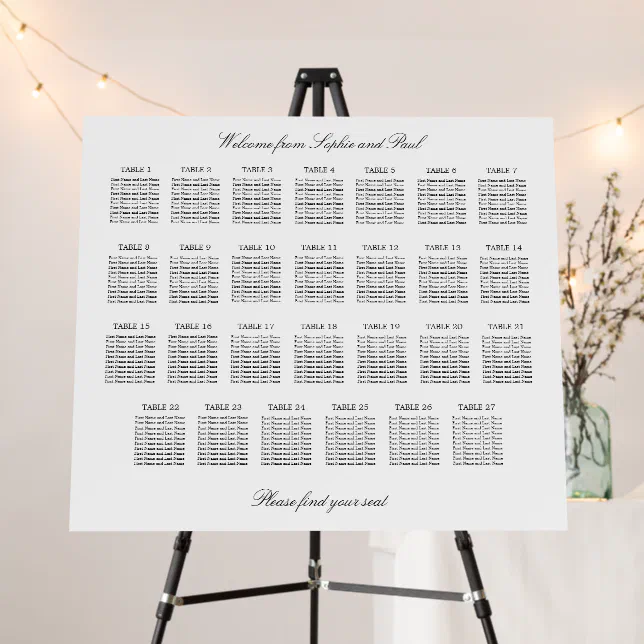 Elegant Minimalist 27 Table Seating Chart Foam Board