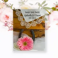 Pink Daisy, Lace Horseshoe Wedding Save the Date Magnetic Invitation