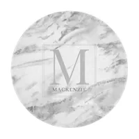Elegant Marble Silver Foil Metallic Monogram Cutting Board