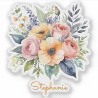 Pretty Flowers Floral Design Custom Name Sticker