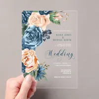 Roses Blue/Peach Wedding Transparent ID584 Acrylic Invitations