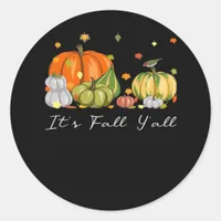 It’s Fall Y’all Halloween Pumpkin Autumn Leaves Th Classic Round Sticker