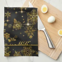 Prettiest Snowflakes Pattern Black/Gold ID846  Kitchen Towel
