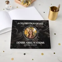 Elegant Floral Marble Memorial Remembrance Photo Guest Book