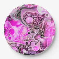 Pink and Black Fluid Art Pour Painting Effect    Paper Plates