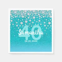 40th birthday teal blue green glitter name napkins