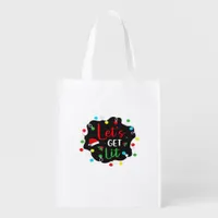Let's Get Lit Christmas Drinking Lights Santa Esse Grocery Bag