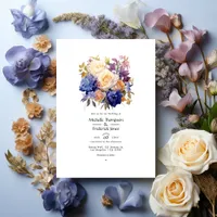 Royal Blue, Champagne, Cream Rose & Mauve Wedding Invitation