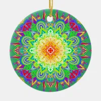 Pretty Rainbow Colored Mandala Abstract Art Cerami Ceramic Ornament