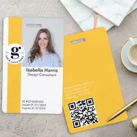 Yellow Photo ID Badge with QR Code