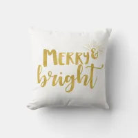 Christmas Merry and Bright Faux Gold Typography Throw Pillow