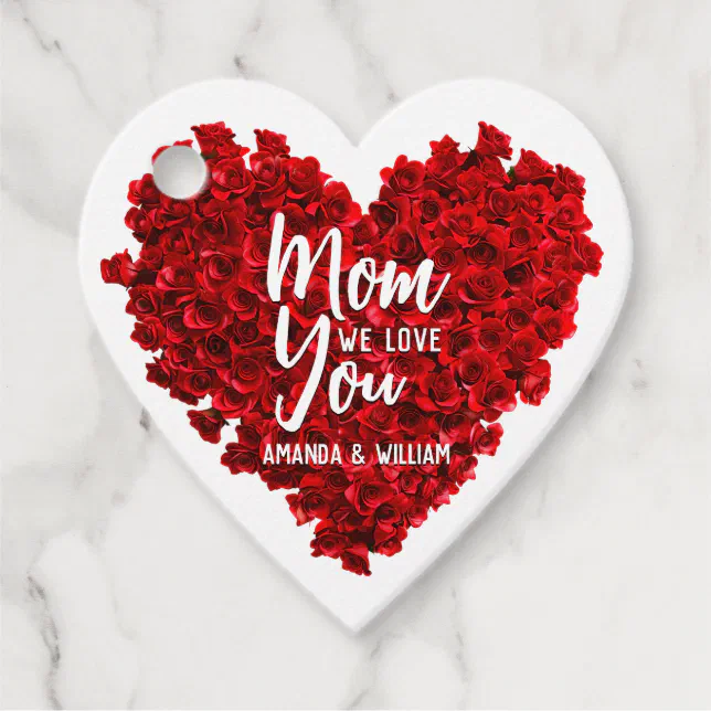 Red Roses Heart Love You Mom Mother's Day Favor Tags