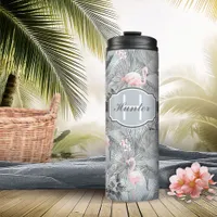 Flamingo Orchid Tropical Pattern Gray ID868 Thermal Tumbler