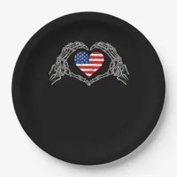 Skeleton Hand Heart 4th Of American Flag Patriotic Paper Plates