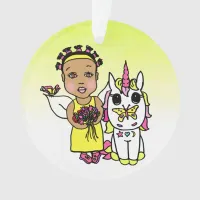 Pretty Yellow Fairy & Rainbow Unicorn & Butterfly Ornament