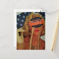 Surreal Lady Cries Gold Tears Collage Postcard
