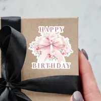 Pink bow flowers Happy Birthday Sticker