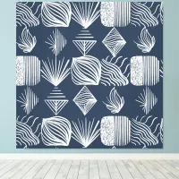 Bold Caribbean Tribal Mudcloth: Navy Blue& White,  Canvas Print