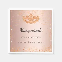 Masquerade rose gold sparkles birthday party napkins