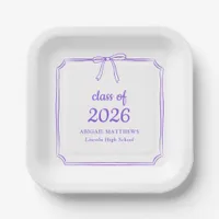 Elegant Whimsical Bow Purple Custom Graduation Paper Plates