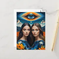 Blue Eyes Surreal Twins Postcard