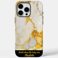 Elegant marble design with golden veins and swirls iPhone 16 pro max case