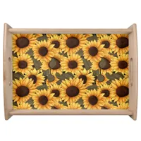 Large Pretty Sunflower Illustration All Over Print Serving Tray