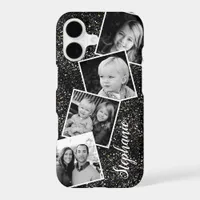 Black Fine Glitter Photo Collage Personalized iPhone 17 Case