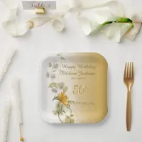 Golden 50th birthday paper plates 